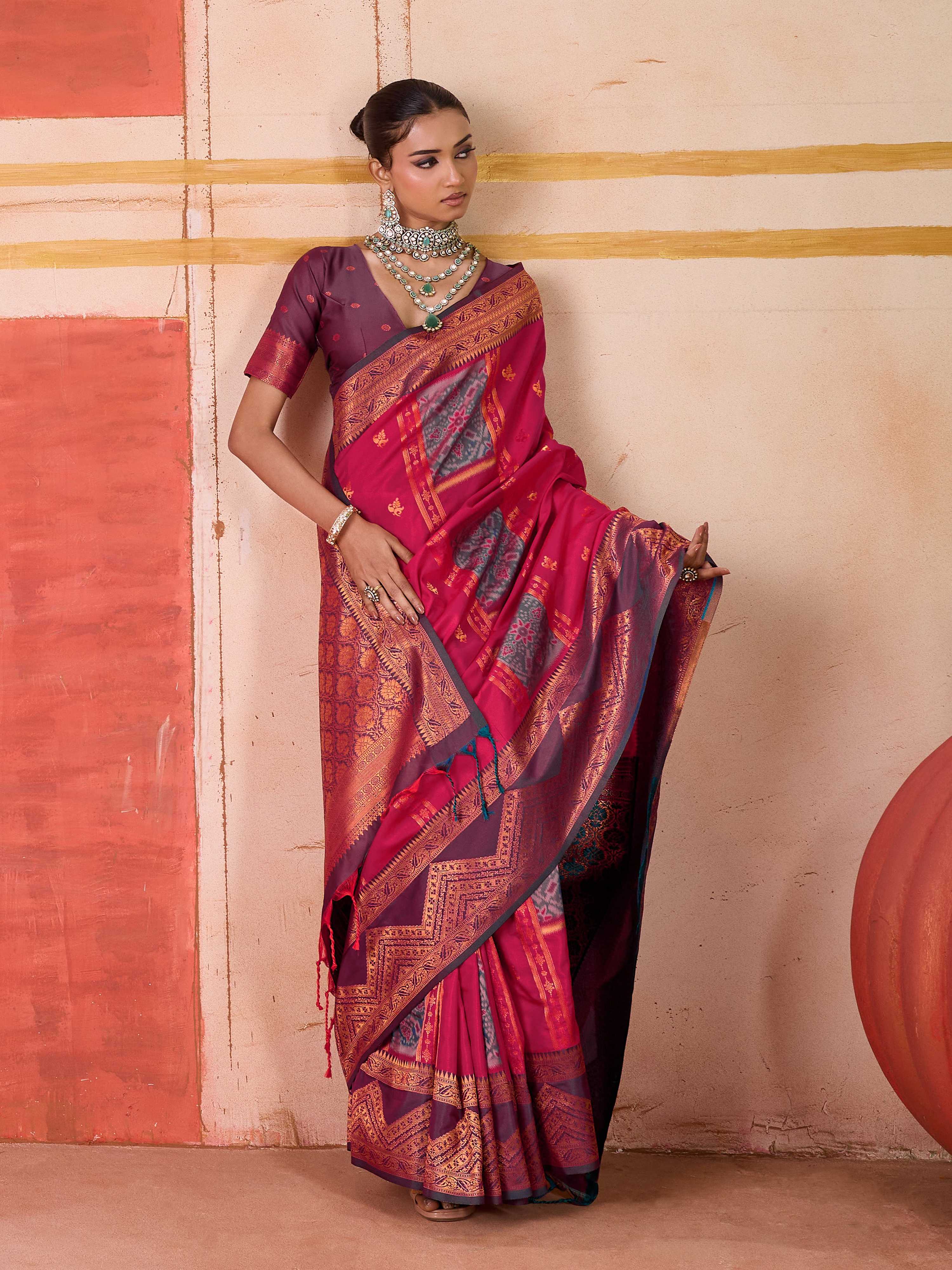Aastha Fashion Rani Pure Silk Handloom Weaving Saree | Grocsy