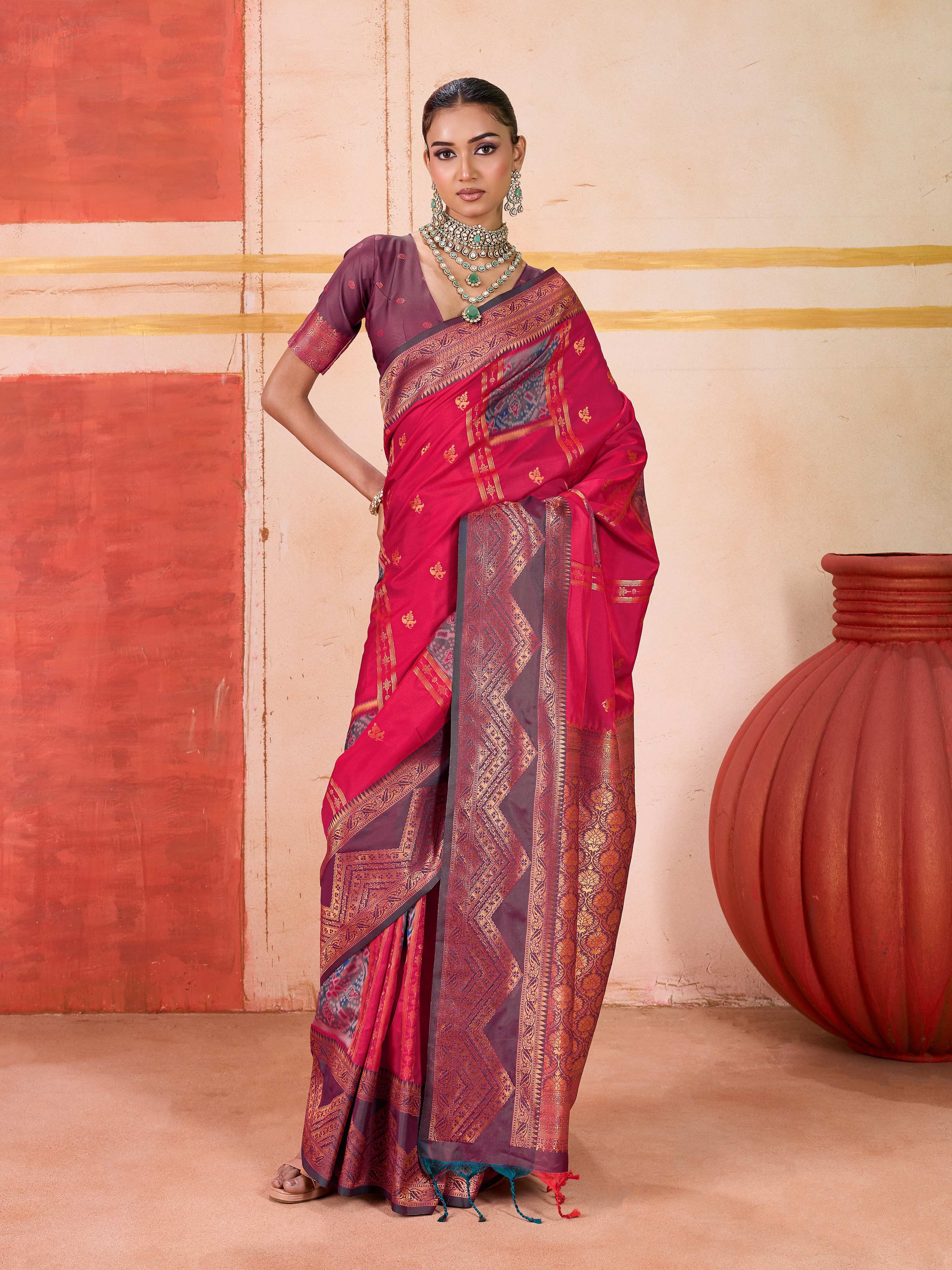 Aastha Fashion Rani Pure Silk Handloom Weaving Saree | Grocsy