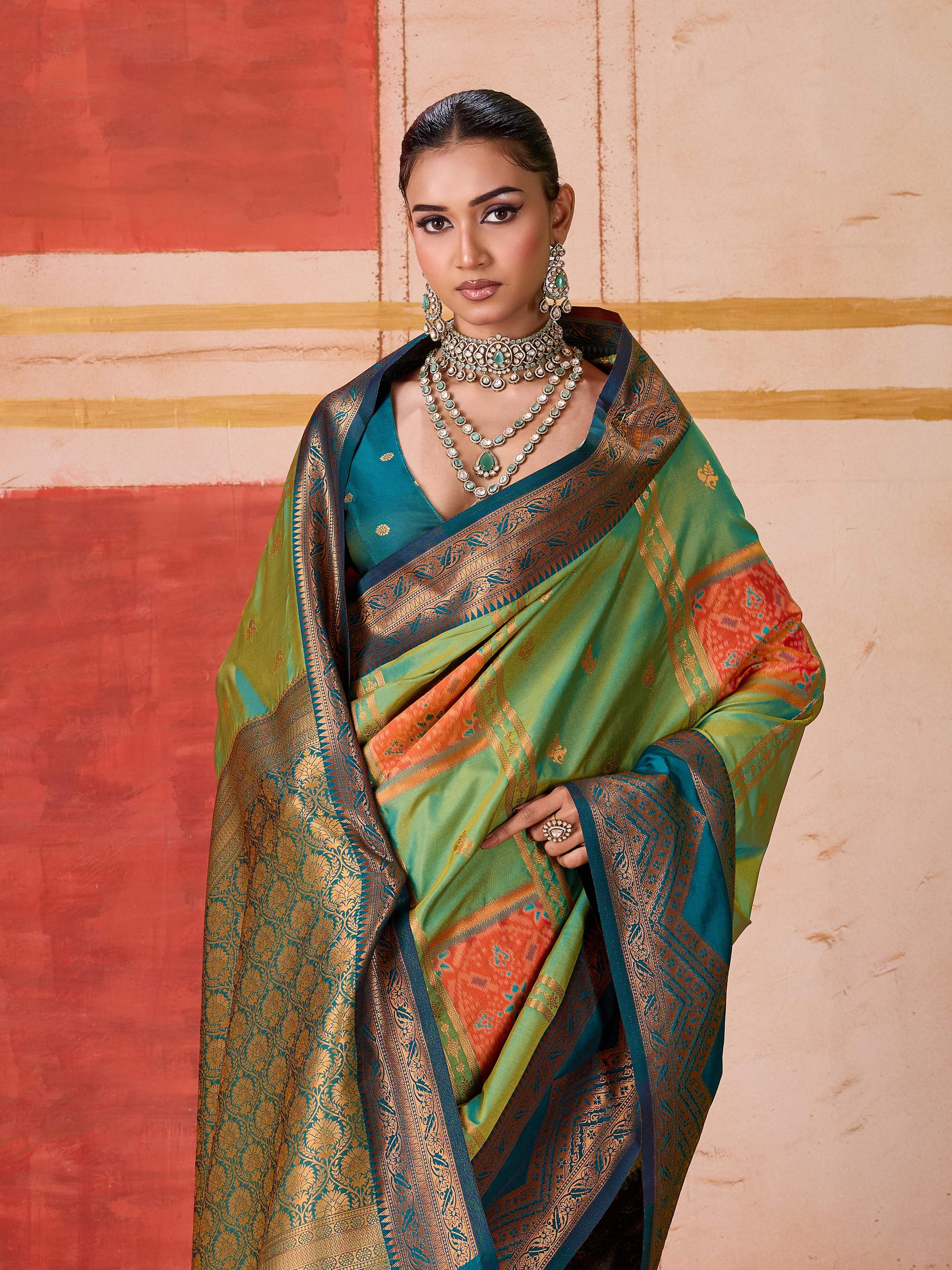 Aastha Fashion Green Pure Silk Handloom Weaving Saree | Grocsy