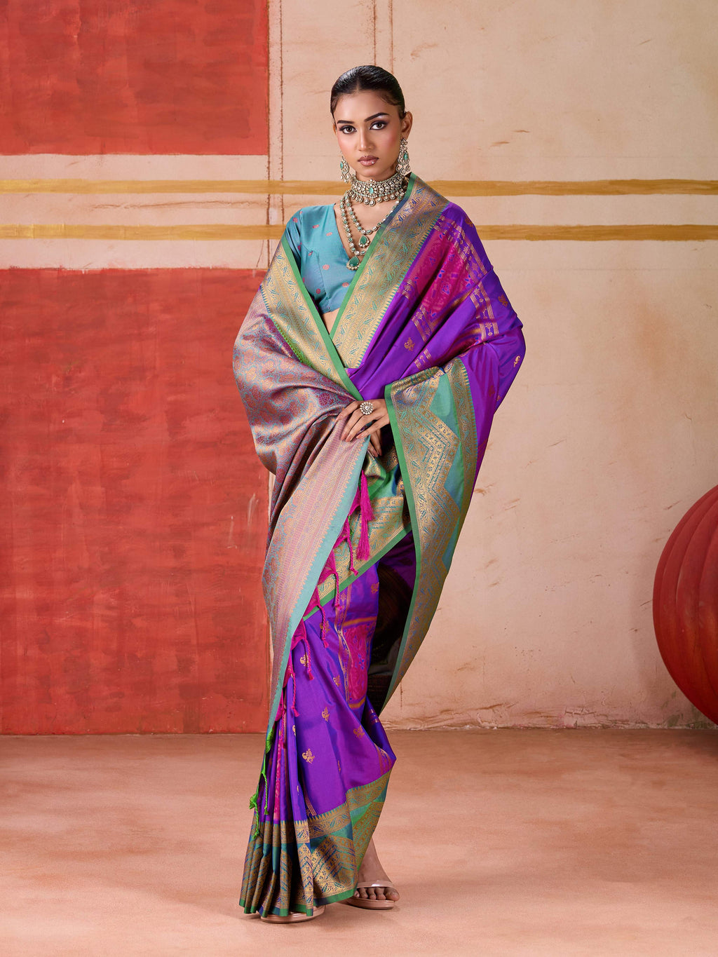 Aastha Fashion Violet Pure Silk Handloom Weaving Saree | Grocsy