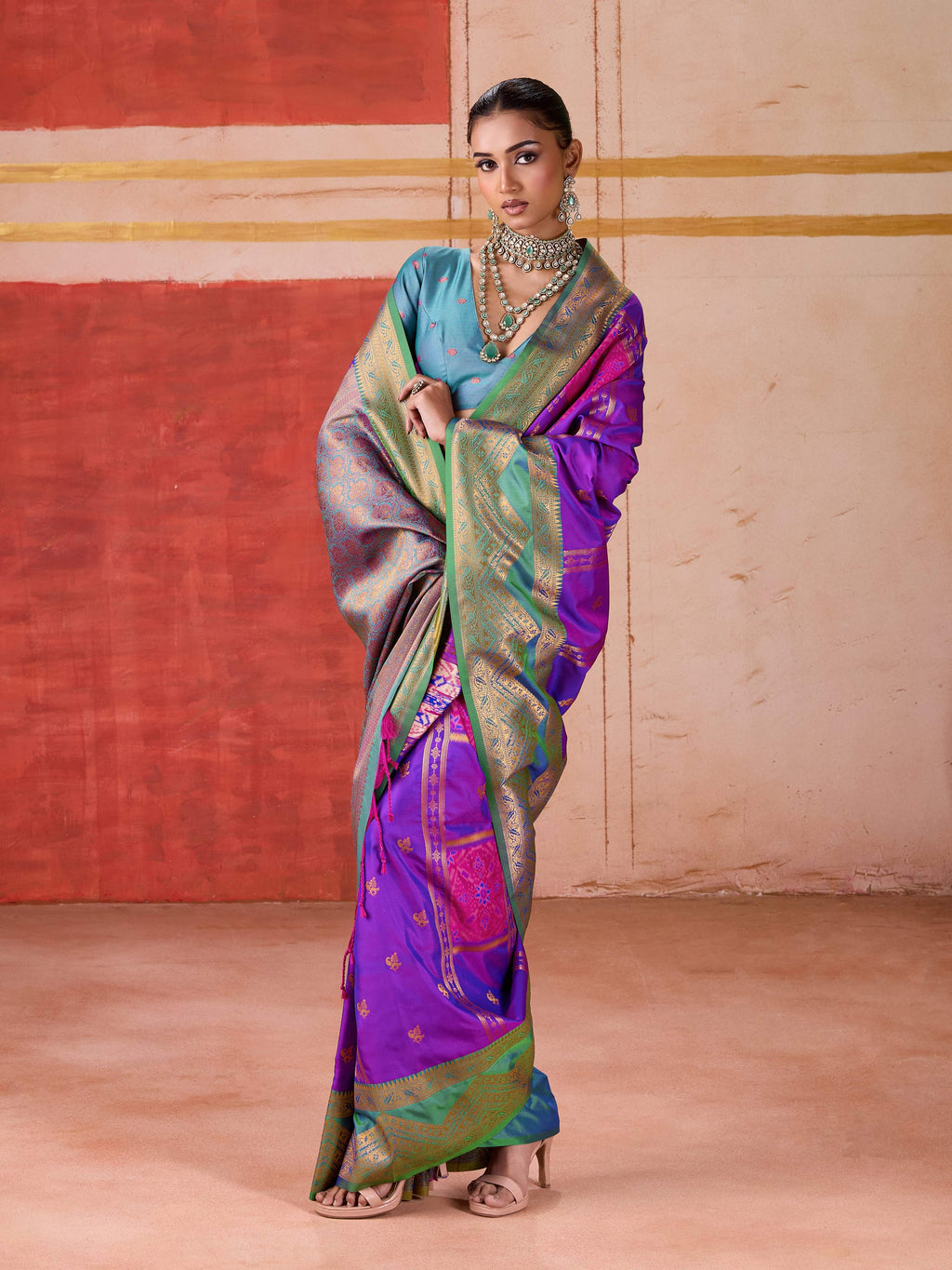 Aastha Fashion Violet Pure Silk Handloom Weaving Saree | Grocsy