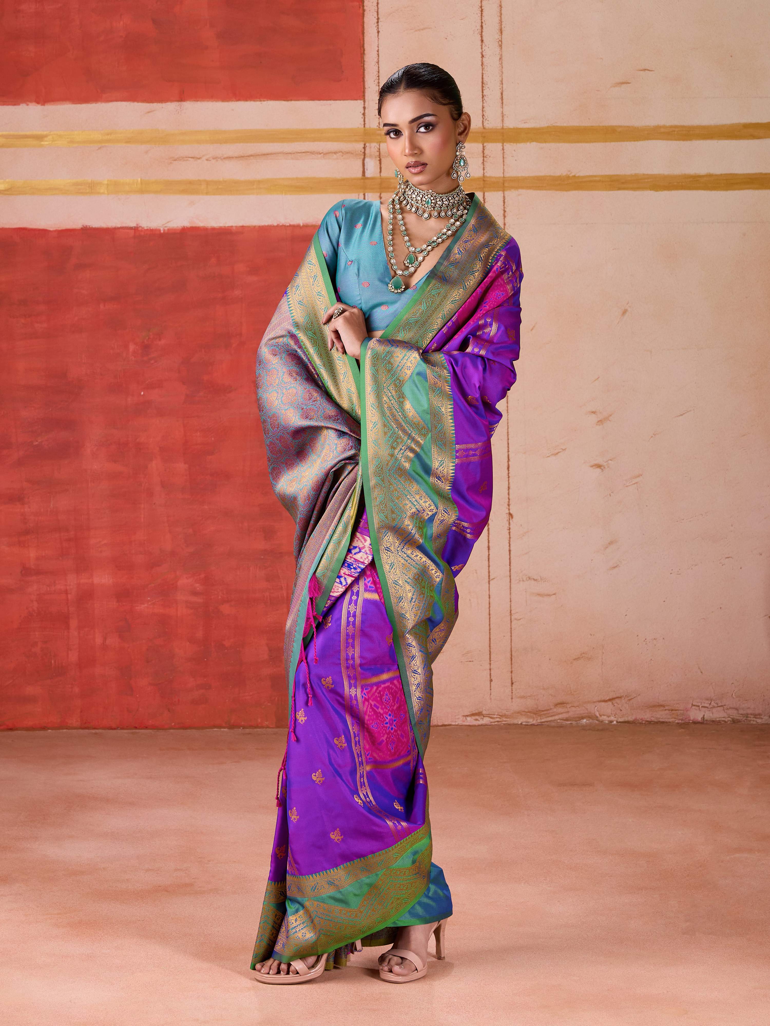 Aastha Fashion Violet Pure Silk Handloom Weaving Saree | Grocsy
