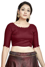 Aastha Fashion Maroon Art Silk Boat Neck Blouse | Grocsy