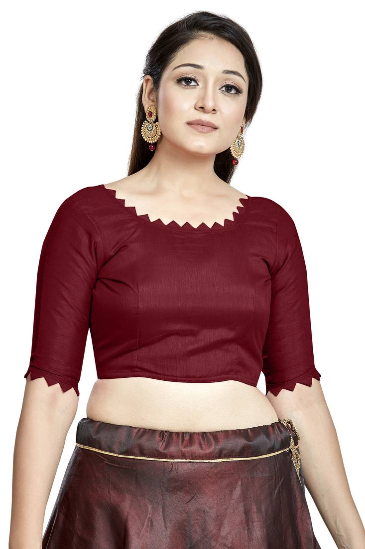 Aastha Fashion Maroon Art Silk Boat Neck Blouse | Grocsy