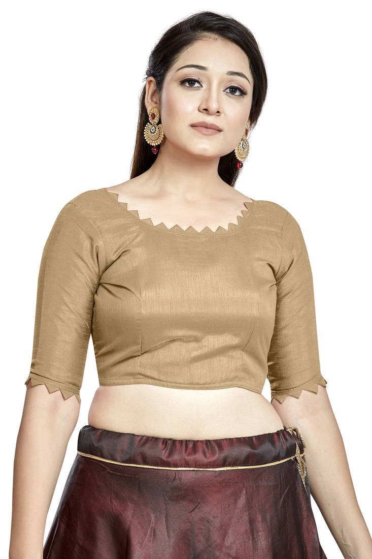 Aastha Fashion Chiku Art Silk Boat Neck Blouse | Grocsy