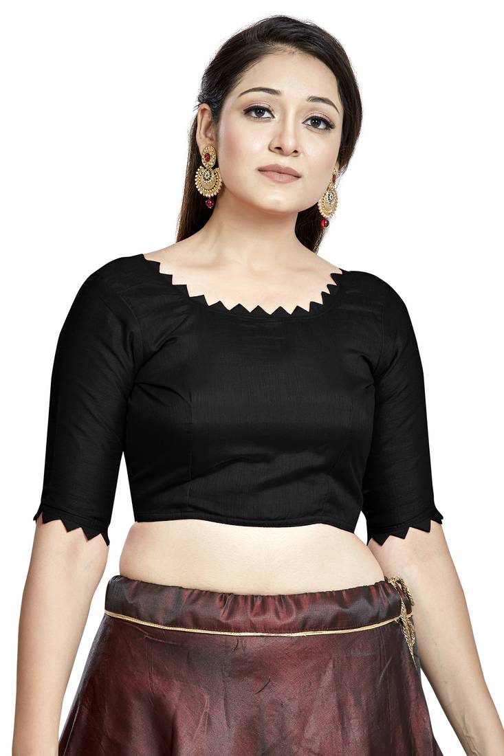 Aastha Fashion Black Art Silk Boat Neck Blouse | Grocsy