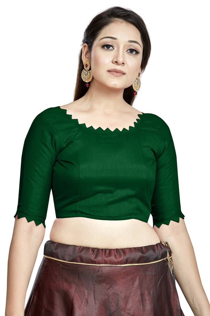 Aastha Fashion Green Art Silk Boat Neck Blouse | Grocsy