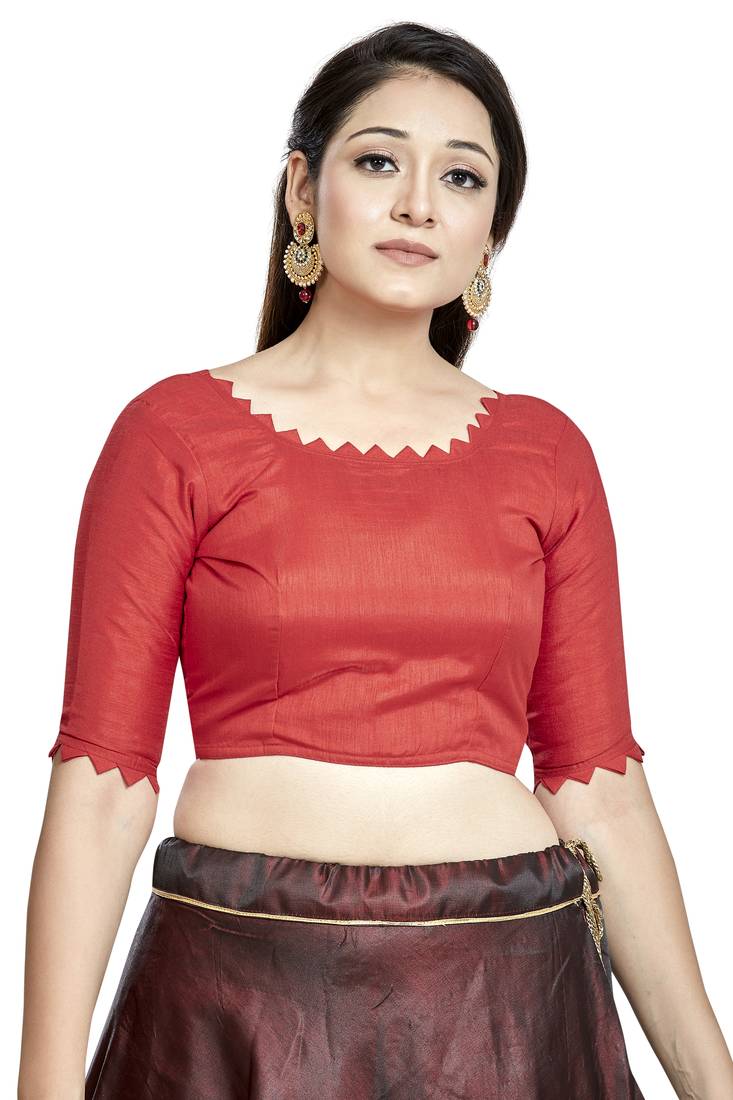 Aastha Fashion Red Art Silk Boat Neck Blouse | Grocsy
