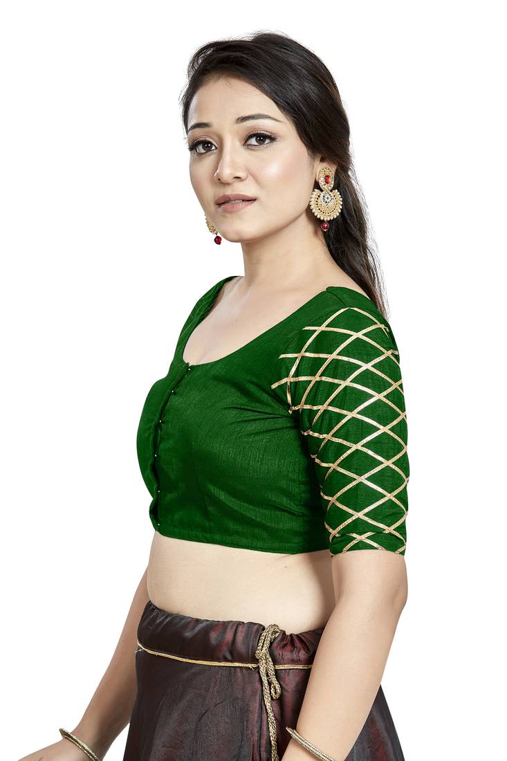 Aastha Fashion Green Art Silk Boat Neck Blouse | Grocsy