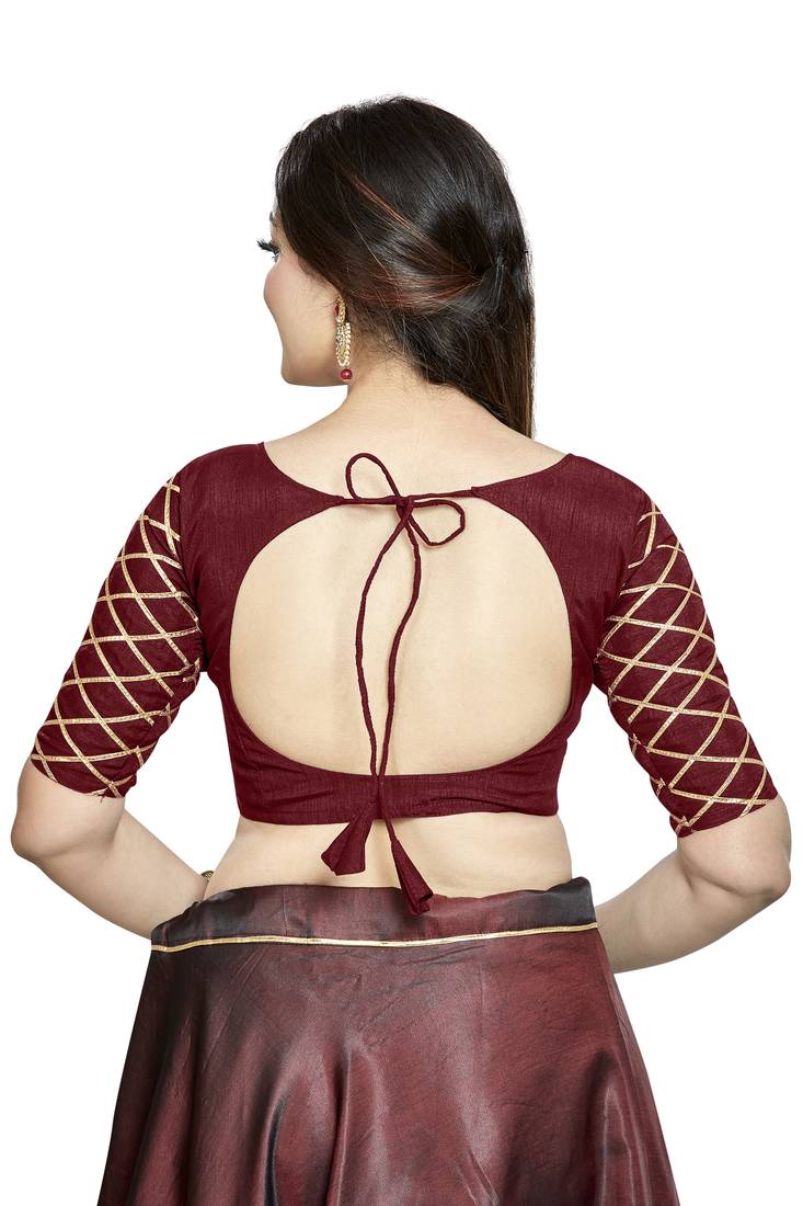 Aastha Fashion Maroon Art Silk Boat Neck Blouse | Grocsy