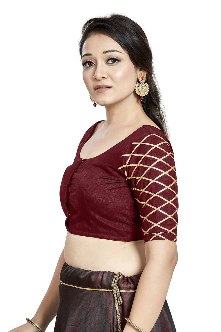 Aastha Fashion Maroon Art Silk Boat Neck Blouse | Grocsy