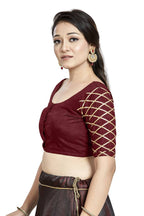 Aastha Fashion Maroon Art Silk Boat Neck Blouse | Grocsy