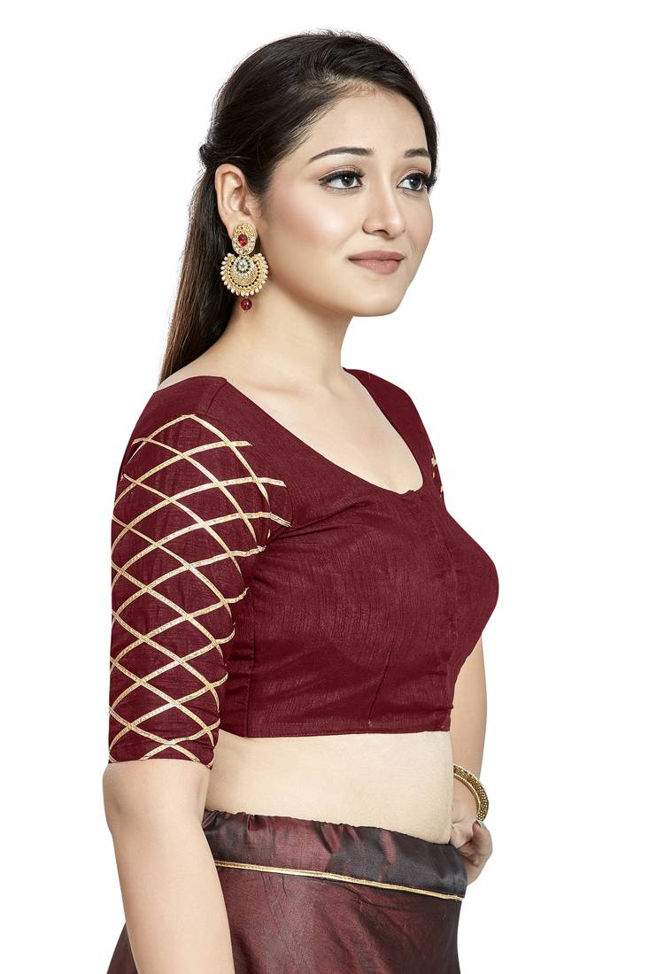Aastha Fashion Maroon Art Silk Boat Neck Blouse | Grocsy