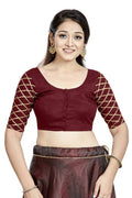Aastha Fashion Maroon Art Silk Boat Neck Blouse | Grocsy
