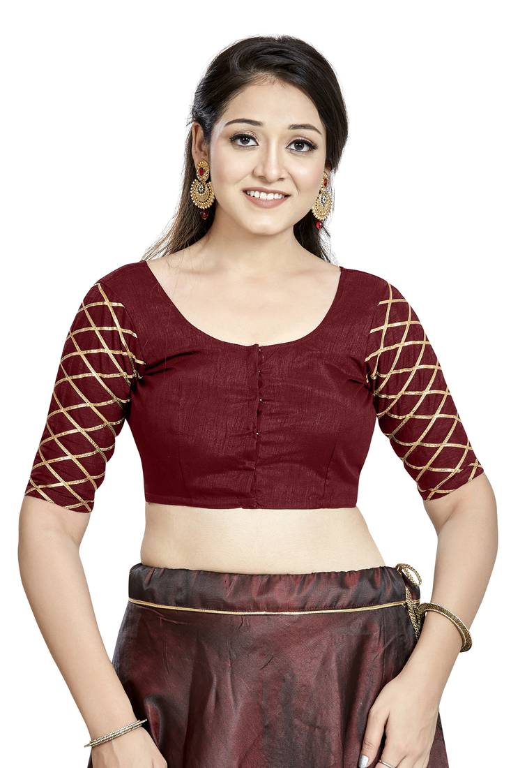 Aastha Fashion Maroon Art Silk Boat Neck Blouse | Grocsy