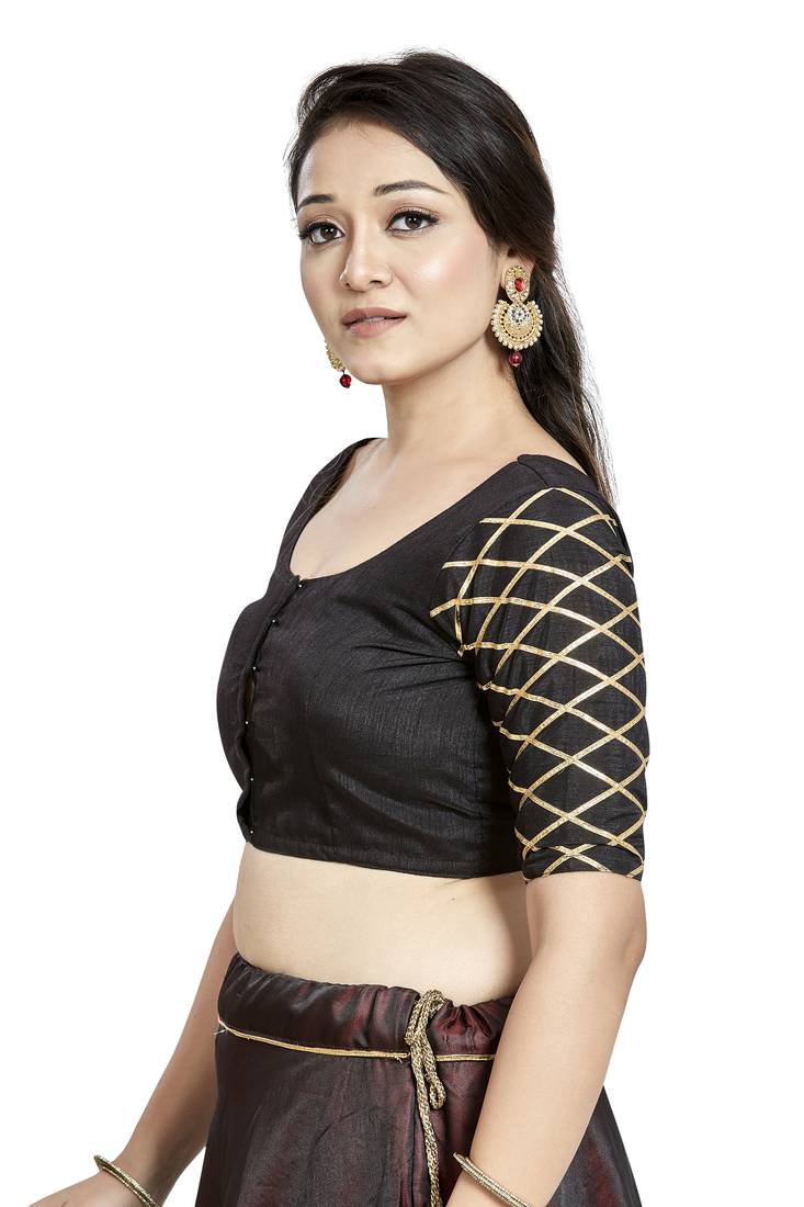 Aastha Fashion Black Art Silk Boat Neck Blouse | Grocsy