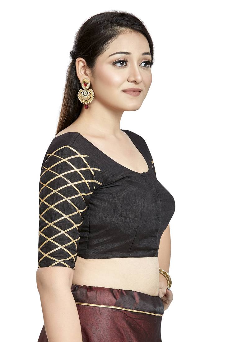 Aastha Fashion Black Art Silk Boat Neck Blouse | Grocsy