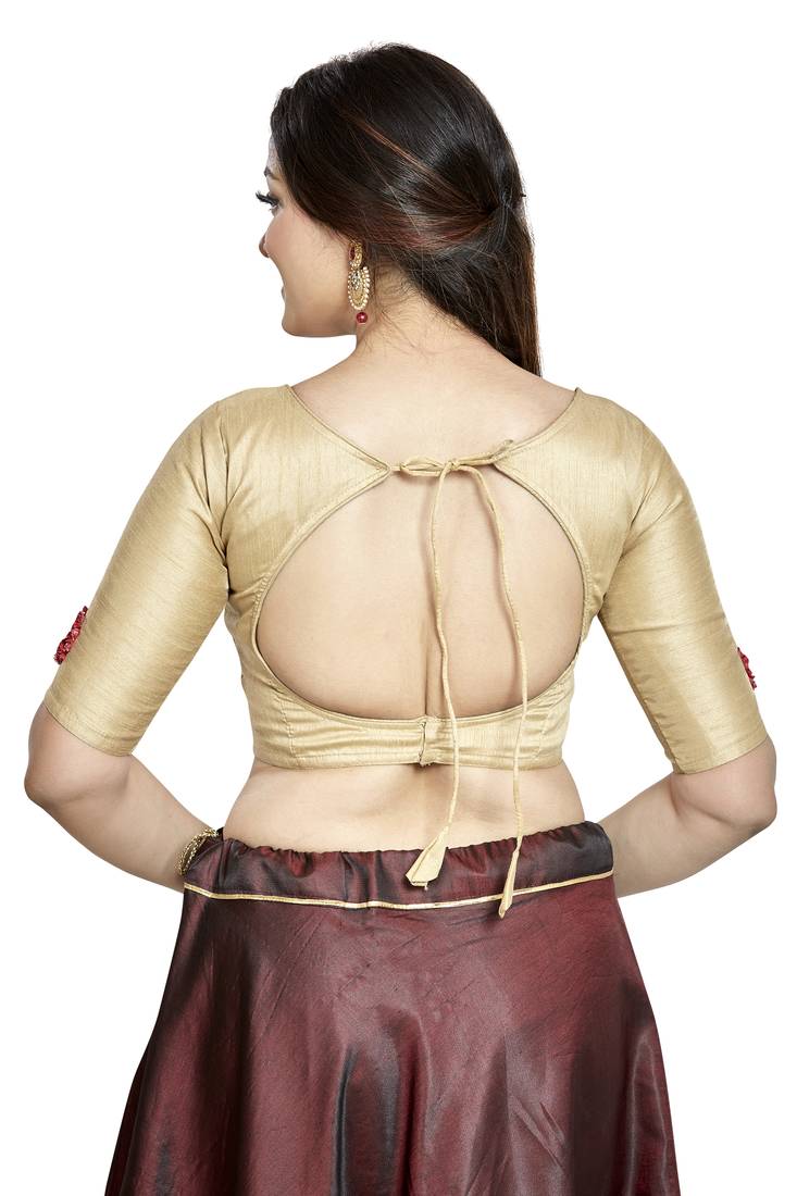 Aastha Fashion Chiku Art Silk Boat Neck Blouse | Grocsy