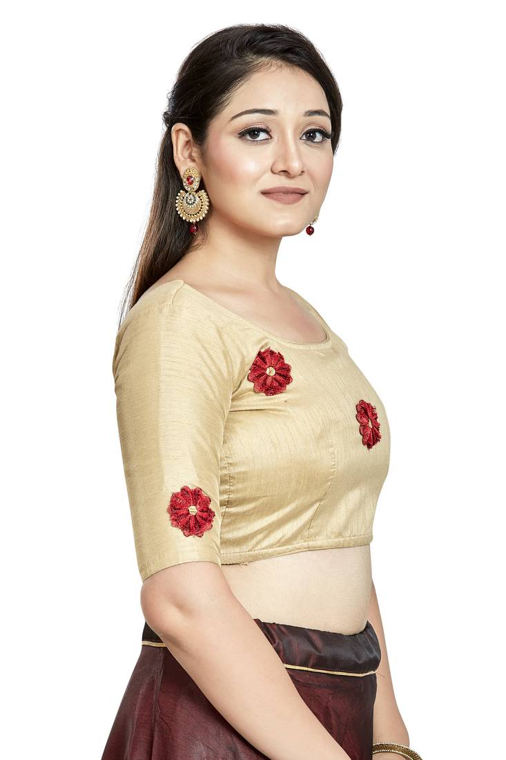 Aastha Fashion Chiku Art Silk Boat Neck Blouse | Grocsy
