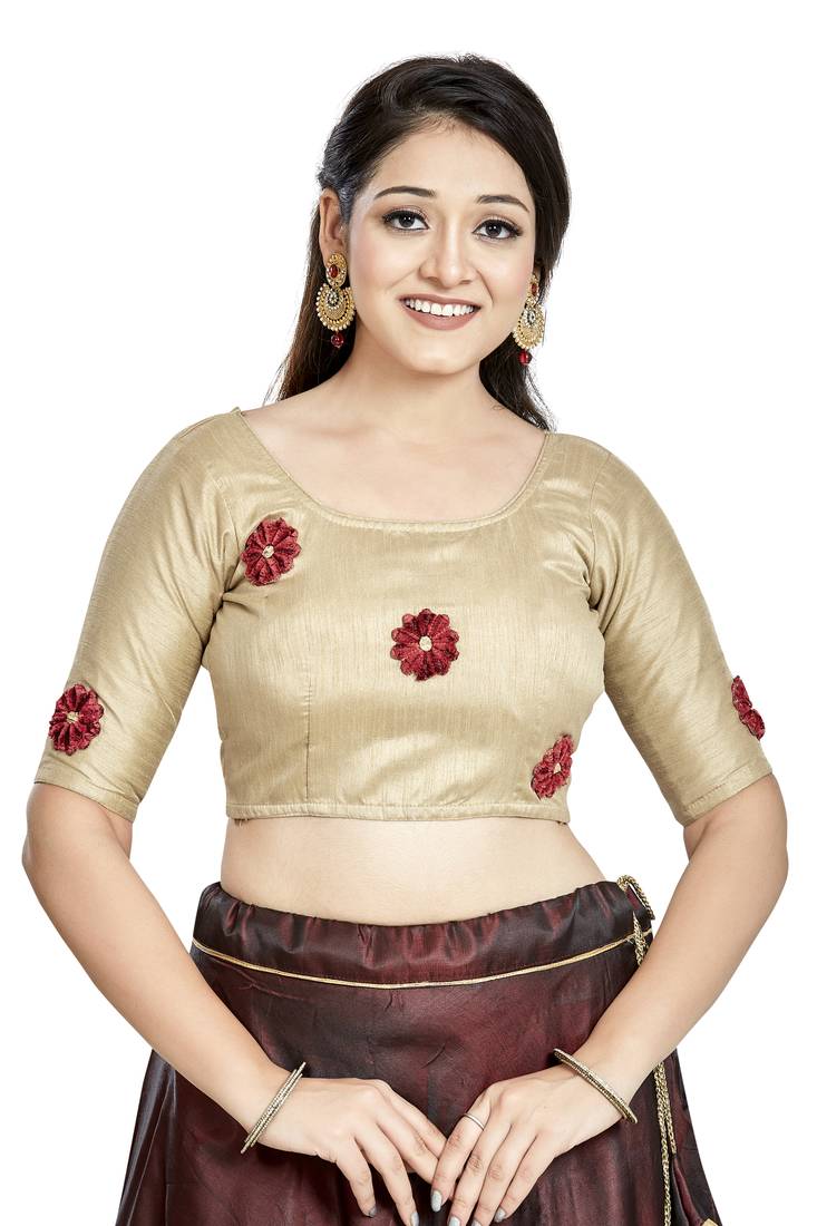 Aastha Fashion Chiku Art Silk Boat Neck Blouse | Grocsy