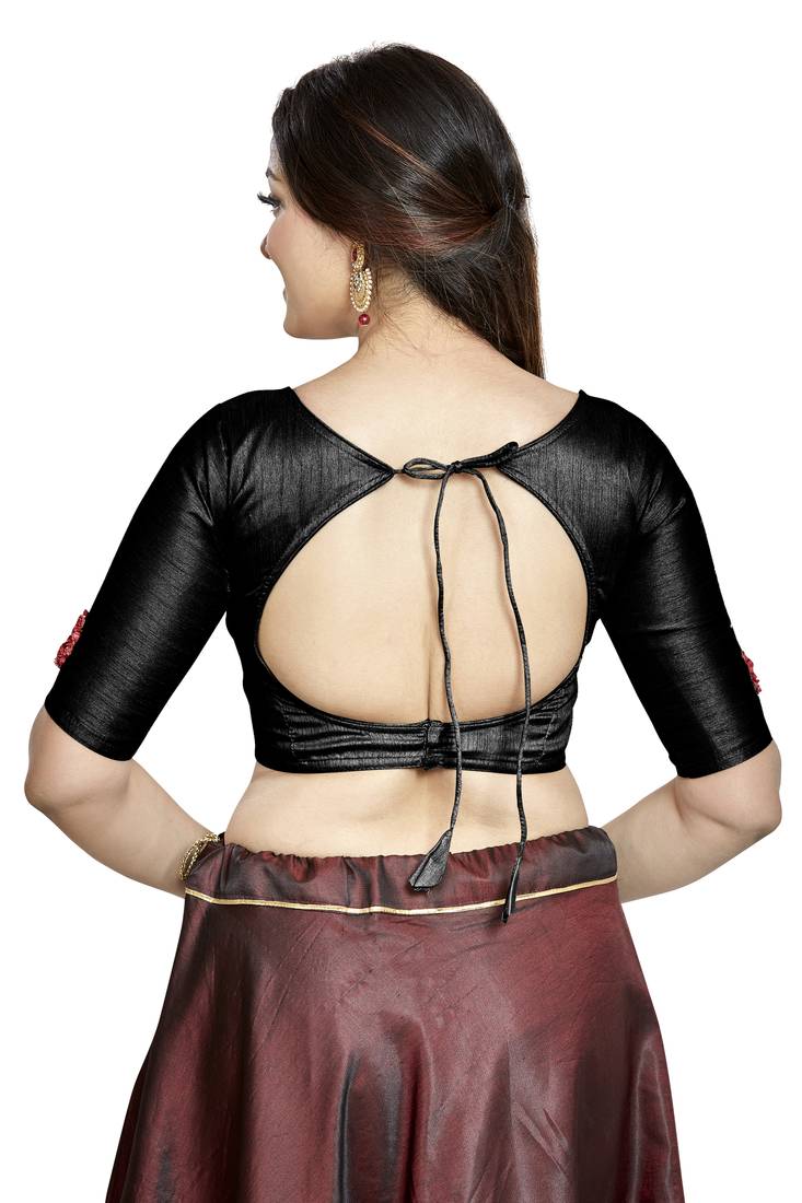 Aastha Fashion Black Art Silk Boat Neck Blouse | Grocsy