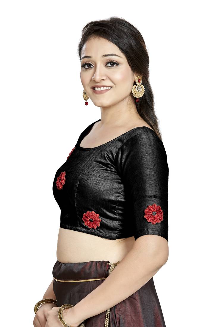 Aastha Fashion Black Art Silk Boat Neck Blouse | Grocsy