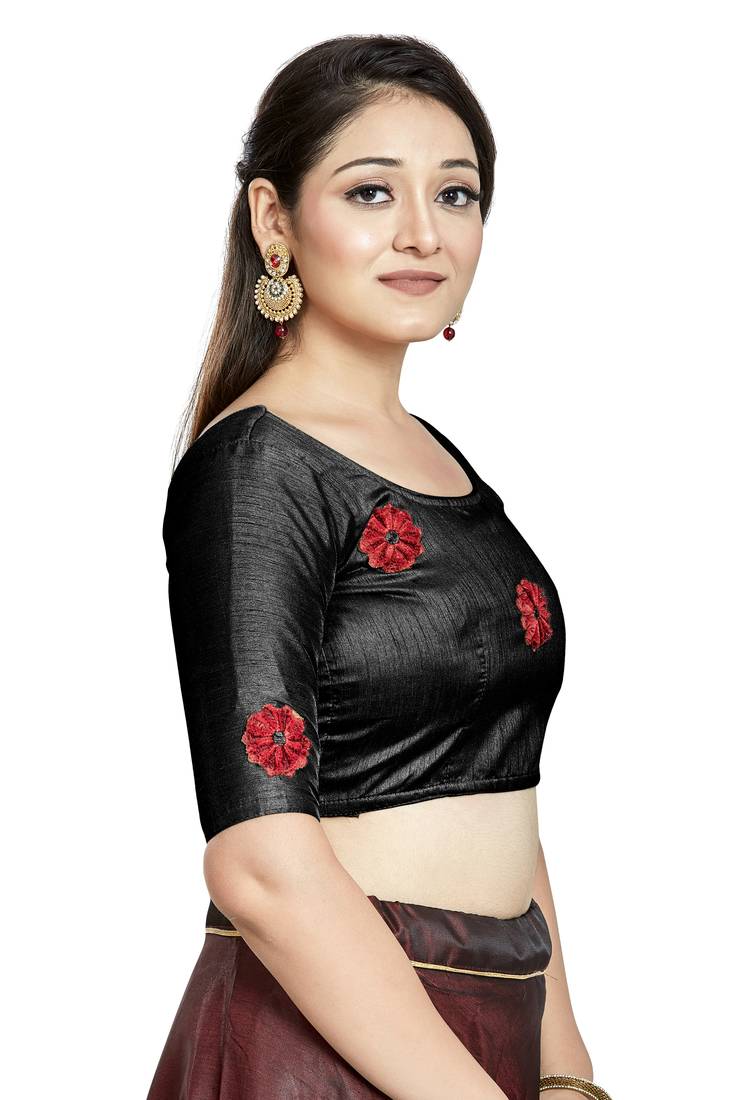 Aastha Fashion Black Art Silk Boat Neck Blouse | Grocsy