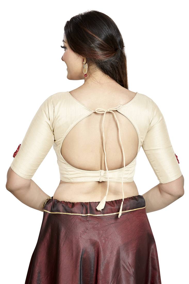 Aastha Fashion Off White Art Silk Boat Neck Blouse | Grocsy
