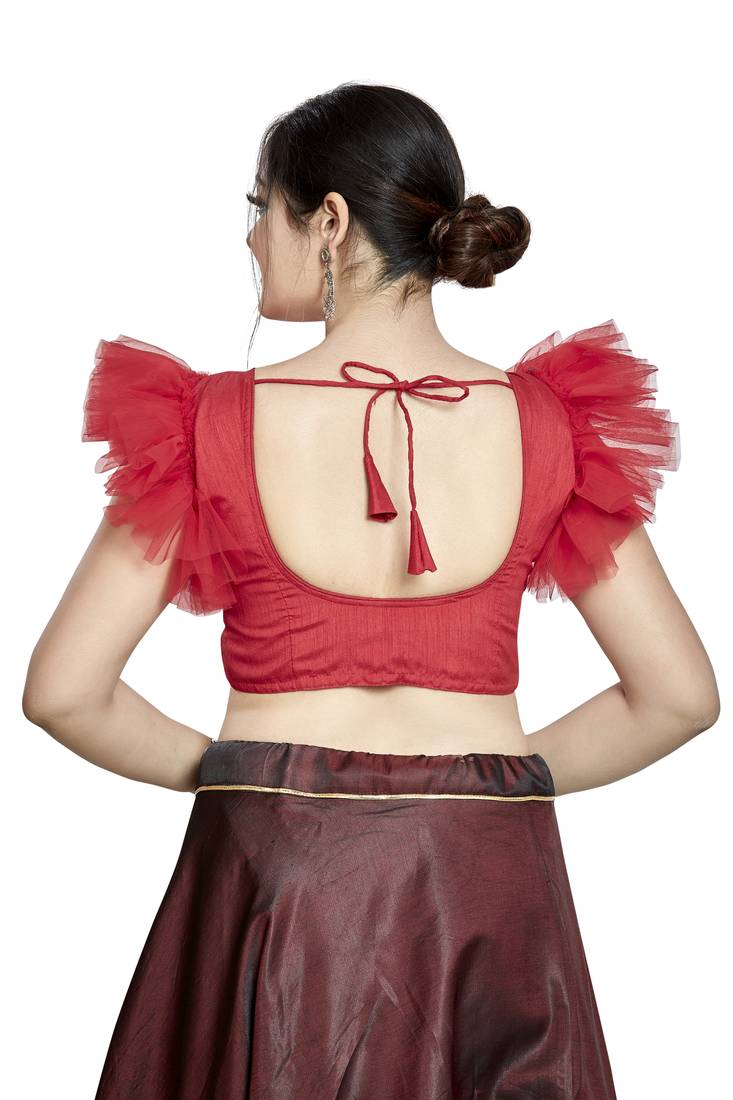 Aastha Fashion Red Art Silk V Neck Blouse | Grocsy