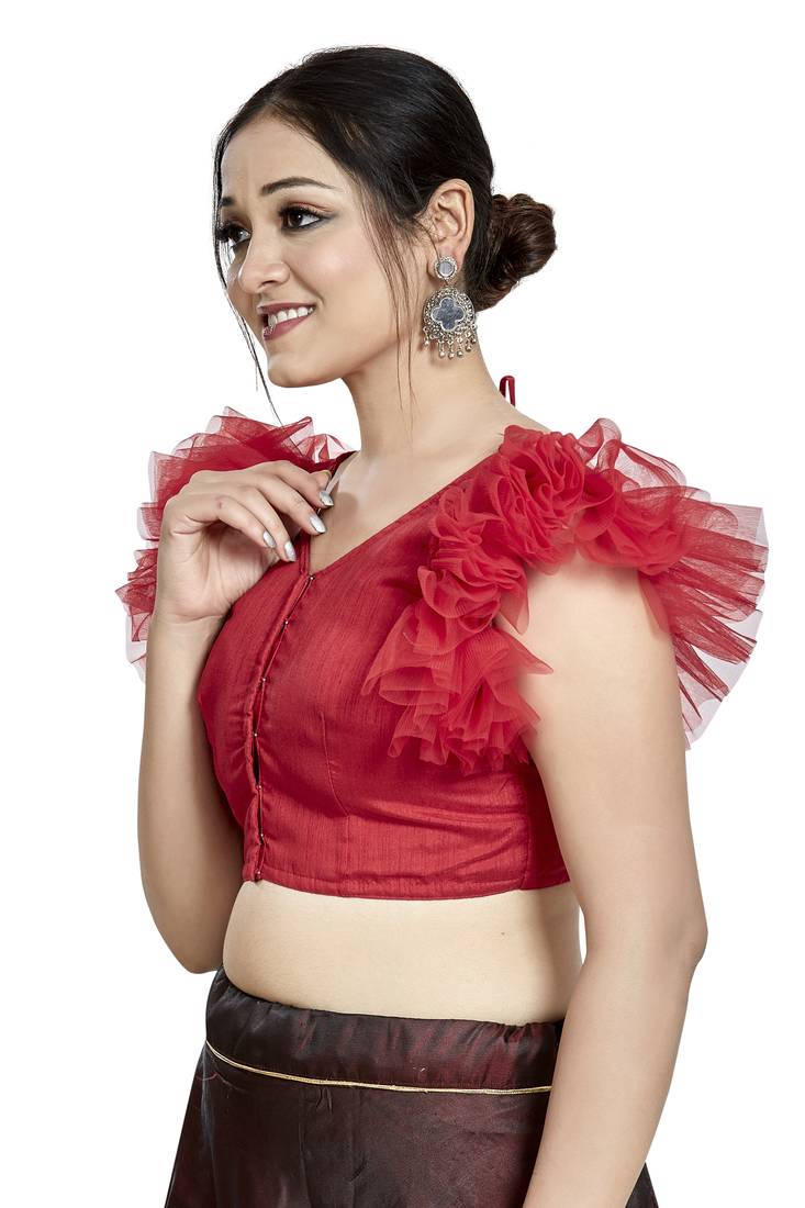 Aastha Fashion Red Art Silk V Neck Blouse | Grocsy