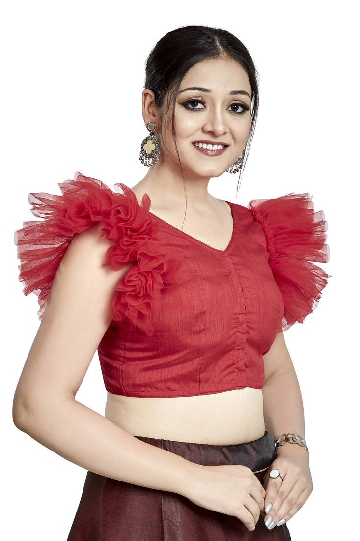 Aastha Fashion Red Art Silk V Neck Blouse | Grocsy