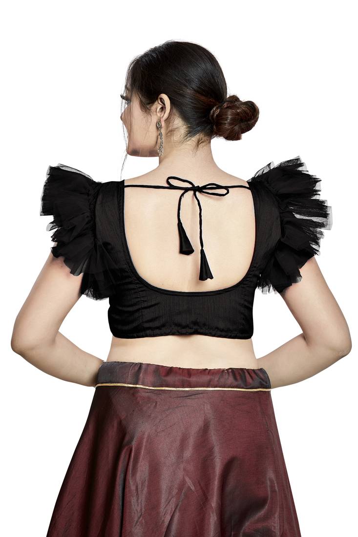 Aastha Fashion Black Art Silk V Neck Blouse | Grocsy