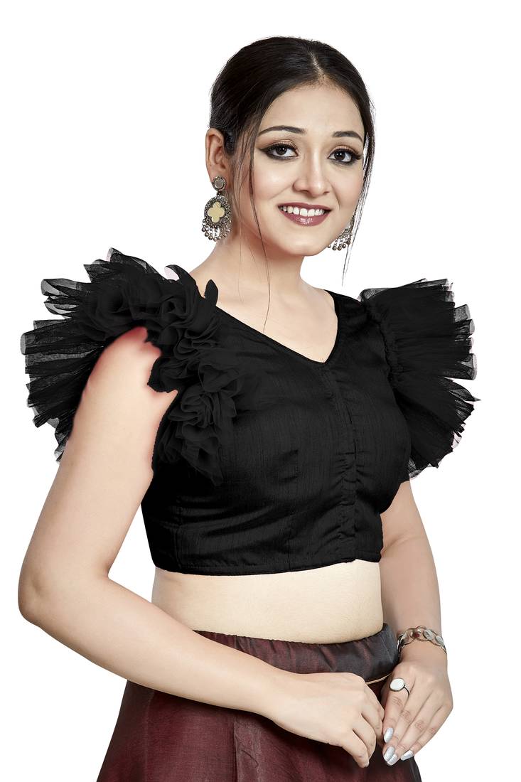 Aastha Fashion Black Art Silk V Neck Blouse | Grocsy