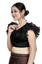 Aastha Fashion Black Art Silk V Neck Blouse | Grocsy