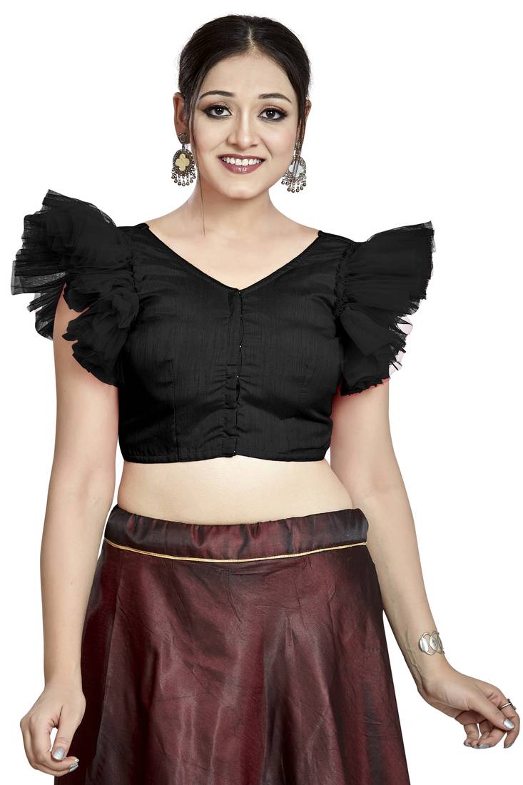 Aastha Fashion Black Art Silk V Neck Blouse | Grocsy