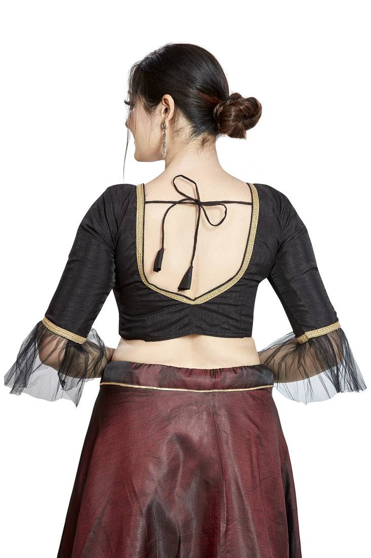 Aastha Fashion Black Art Silk Square Style Blouse | Grocsy