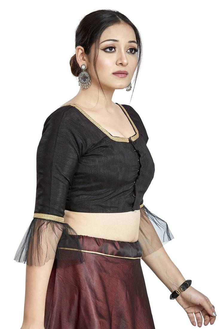 Aastha Fashion Black Art Silk Square Style Blouse | Grocsy