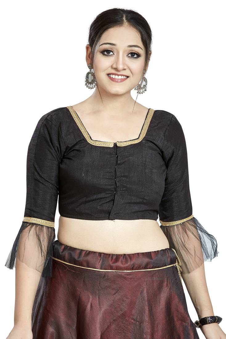 Aastha Fashion Black Art Silk Square Style Blouse | Grocsy