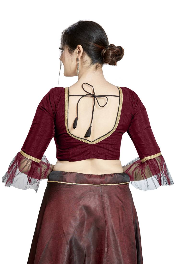 Aastha Fashion Maroon Art Silk Square Style Blouse | Grocsy