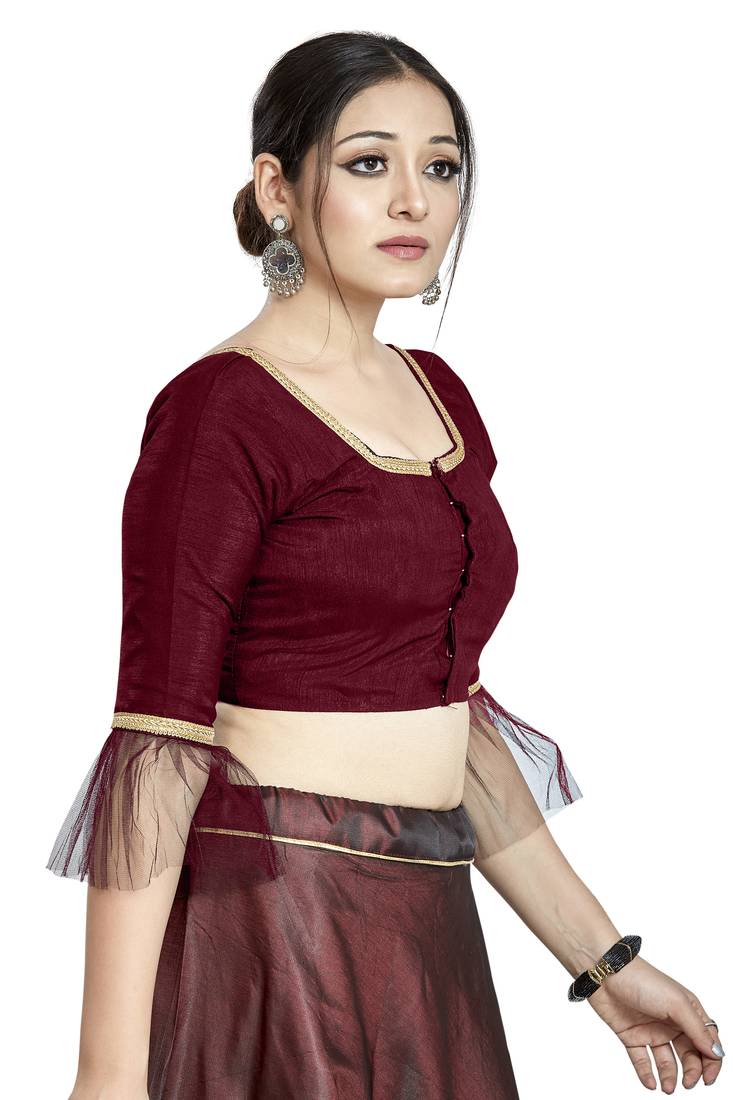 Aastha Fashion Maroon Art Silk Square Style Blouse | Grocsy