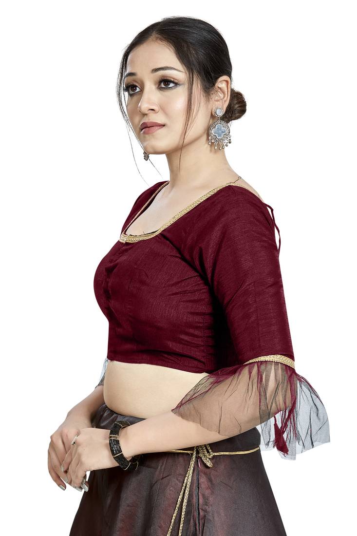 Aastha Fashion Maroon Art Silk Square Style Blouse | Grocsy