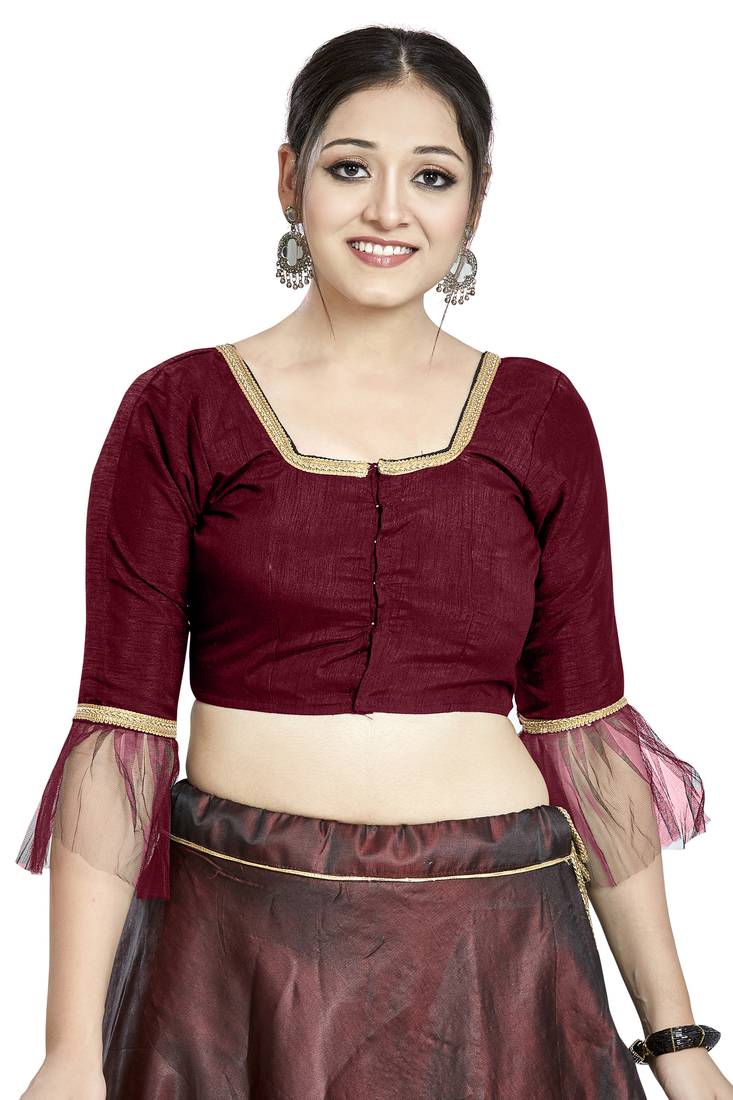 Aastha Fashion Maroon Art Silk Square Style Blouse | Grocsy