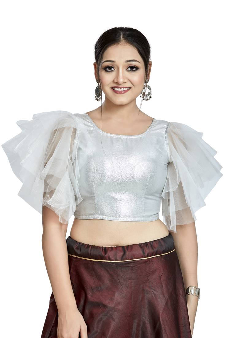 Aastha Fashion Silver Silver Matti Boat Neck Blouse | Grocsy