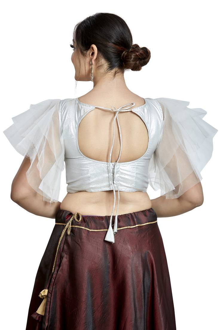 Aastha Fashion Silver Silver Matti Boat Neck Blouse | Grocsy