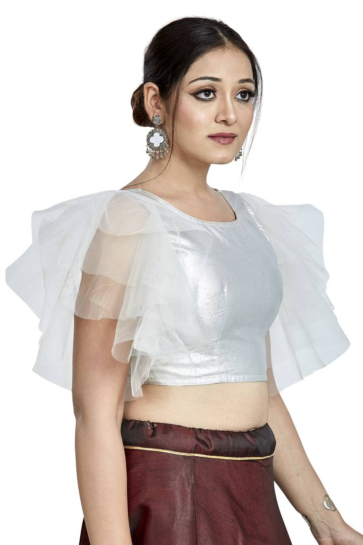 Aastha Fashion Silver Silver Matti Boat Neck Blouse | Grocsy