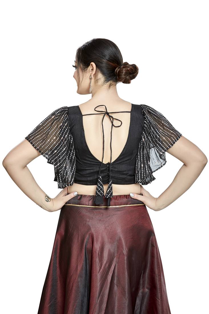 Aastha Fashion Black Art Silk Temple Neck Blouse | Grocsy