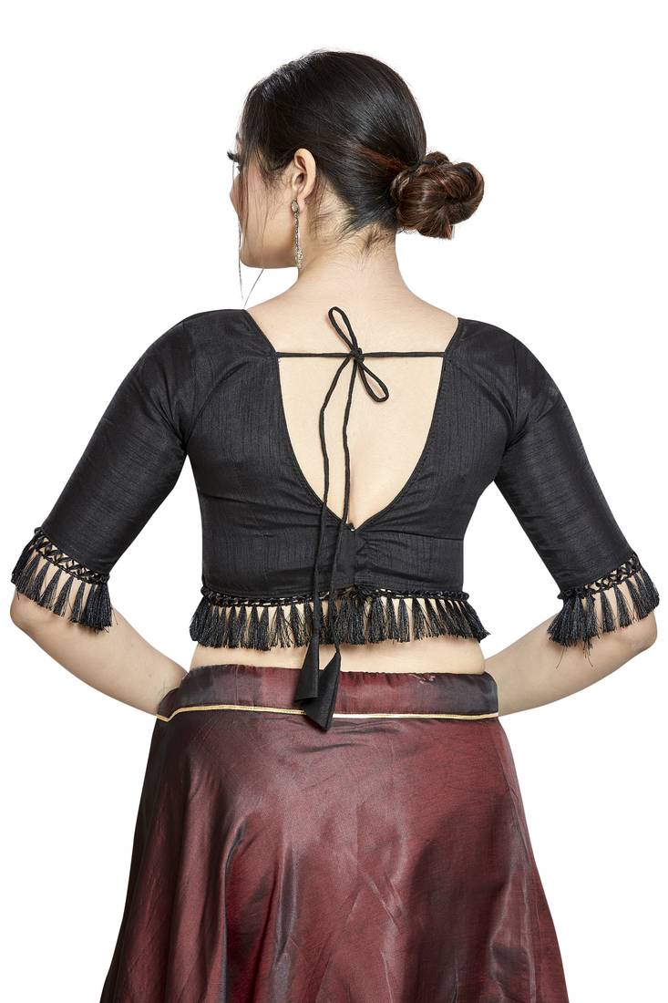 Aastha Fashion Black Art Silk V Neck Blouse | Grocsy