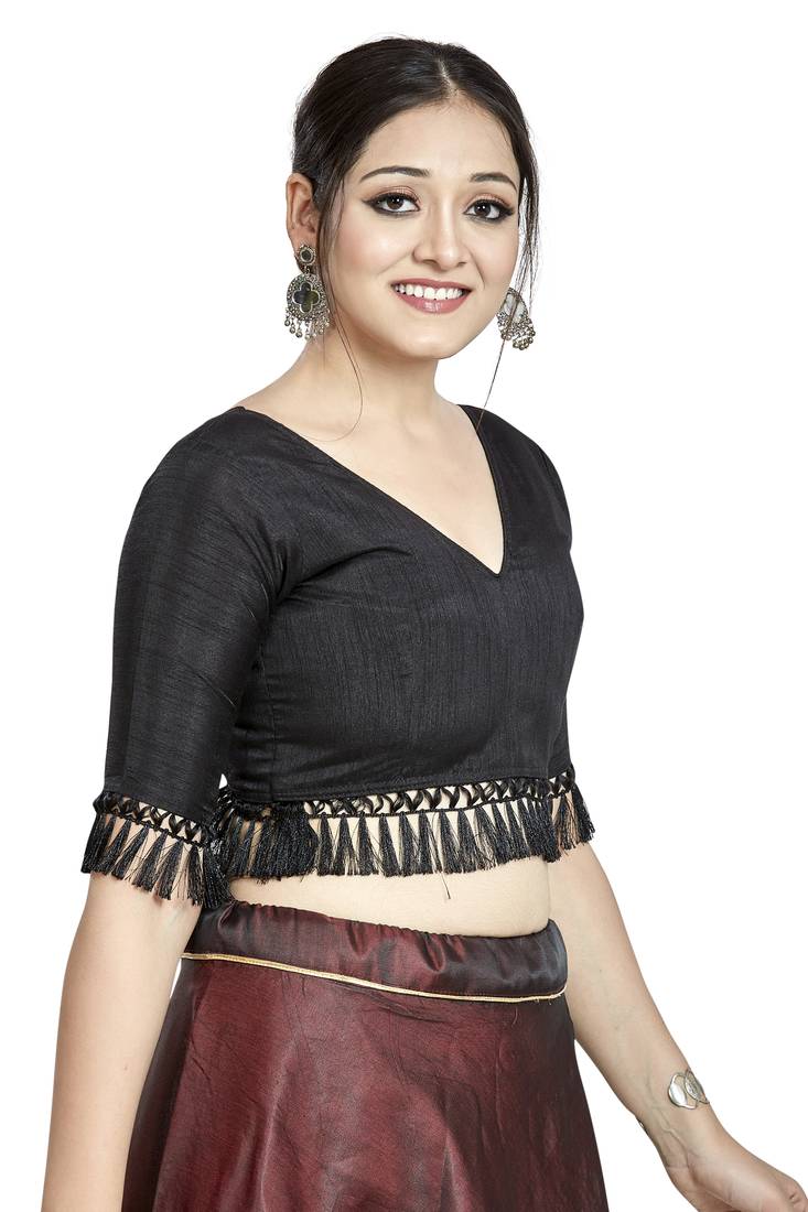 Aastha Fashion Black Art Silk V Neck Blouse | Grocsy
