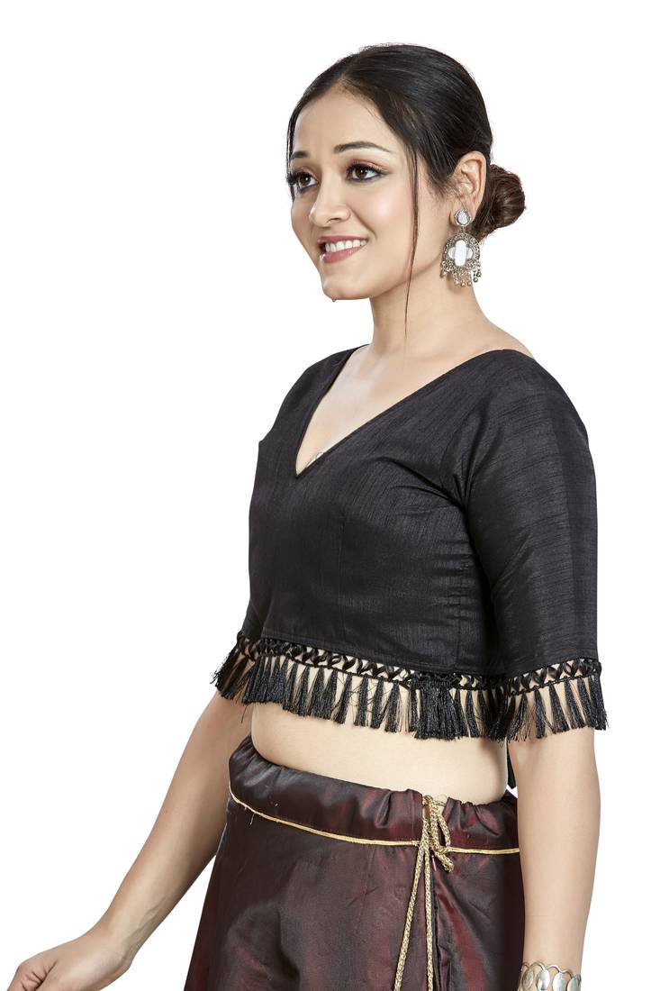 Aastha Fashion Black Art Silk V Neck Blouse | Grocsy