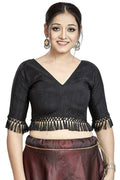Aastha Fashion Black Art Silk V Neck Blouse | Grocsy